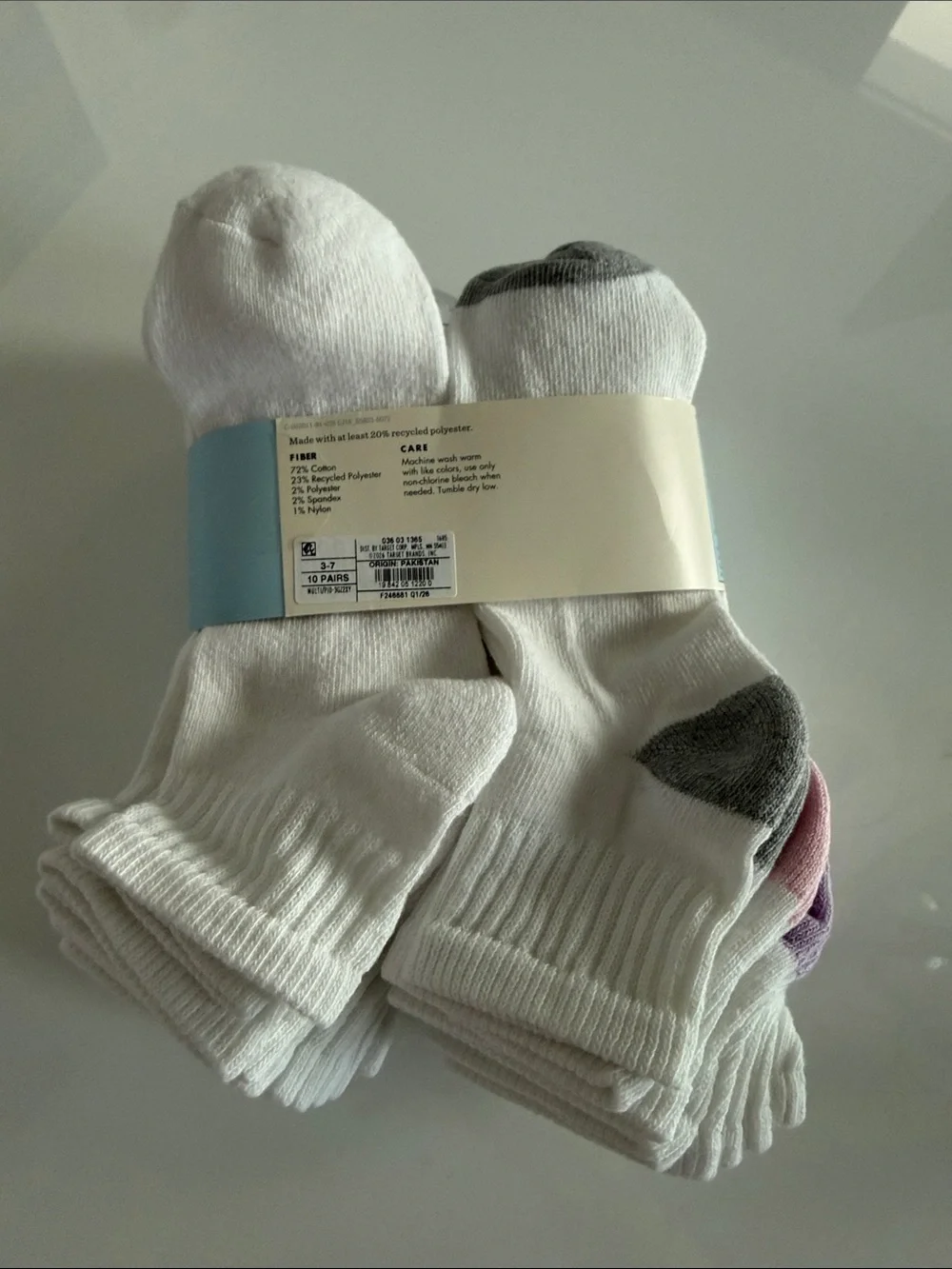 Cat & Jack White Ankle Socks with Pink Heel Accent - Girls 10 Pack